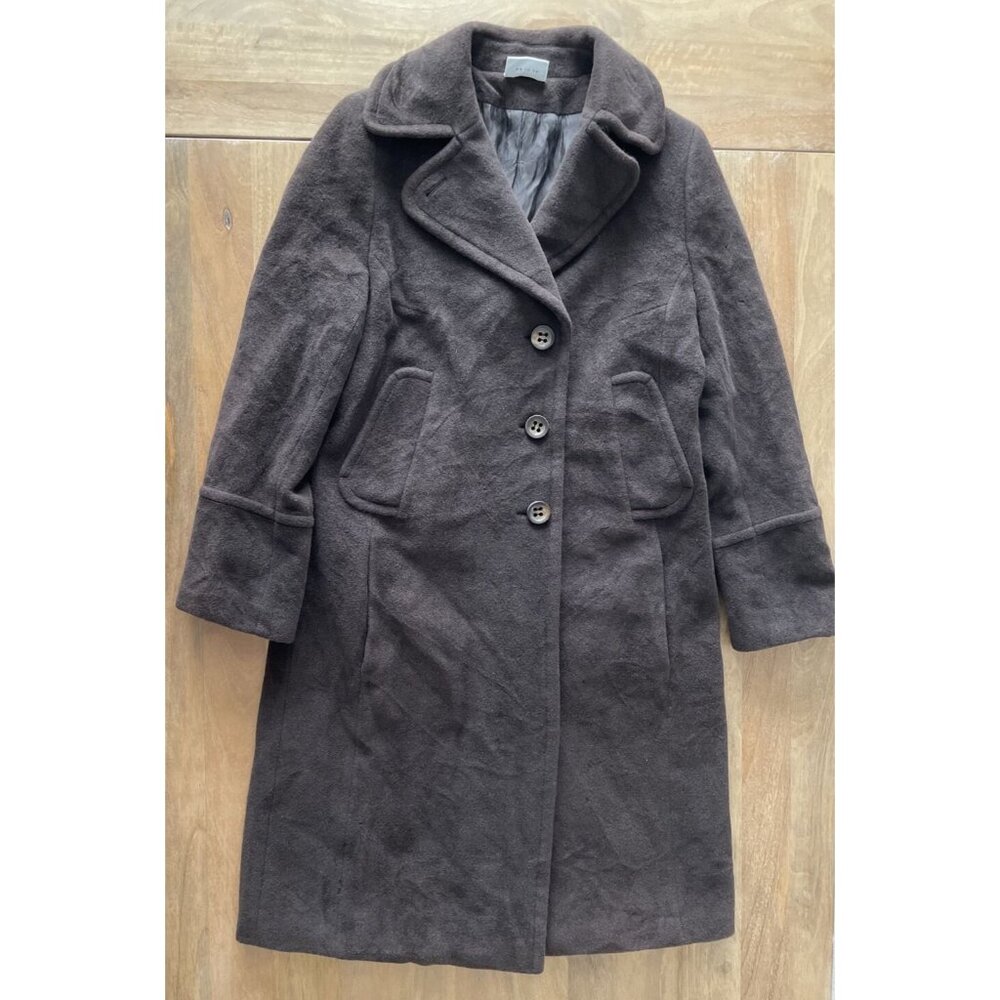 Akris Punto Angora Wool Blend Trench Coat Womens 10 Brown Tweed Jacket *flaws*